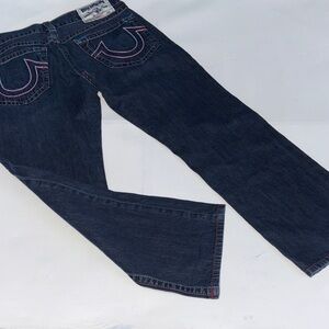 Men's TRUE RELIGION STRAIGHT LEG Dark Blue Jeans with accent trim